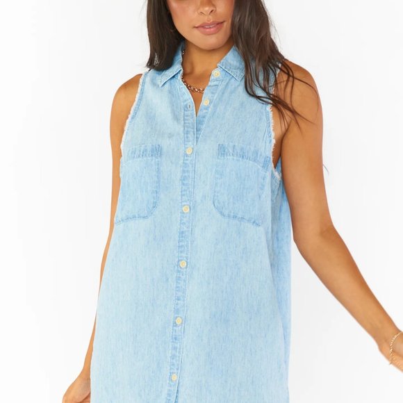 NWOT Show Me Your Mumu Vicki Mini denim Shirt Dress - Picture 4 of 7